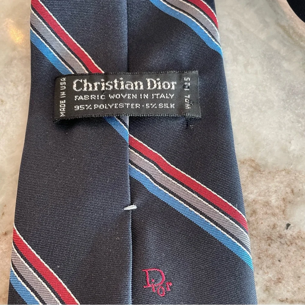 Christian Dior Mens Navy Striped Neck Tie